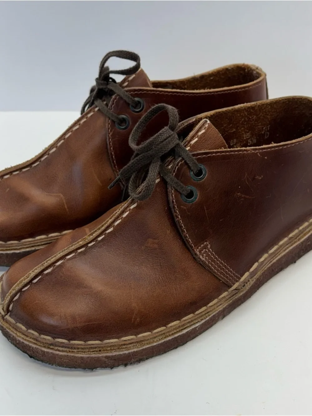Clarks Originals Desert Trek Men 5.5/W 7.5 Beeswax Leather Center Seam Shoes Vtg
